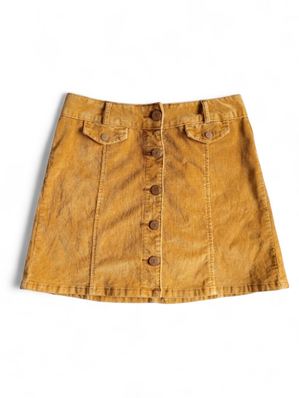 BDG Corduroy Miniskirt Button front Mustard Yellow size 6 Preppy Fall Academia